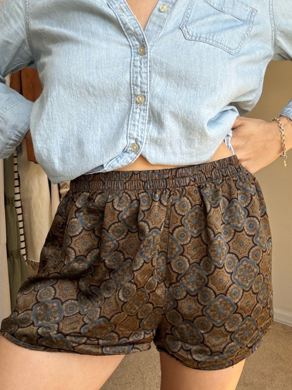 Silk Addiction Brown and Blue Medallion Athletic Shorts
